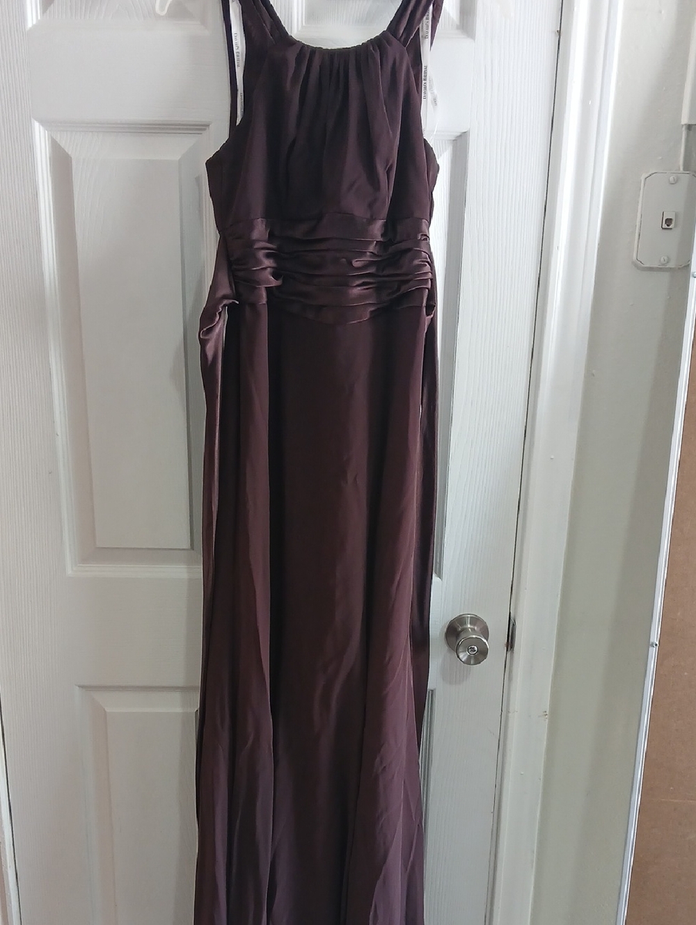 David's Bridal Plum Maxi Dress with Ruched Waist